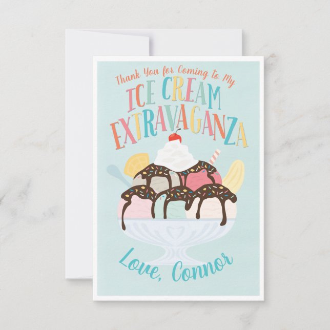 Ice Cream Extravaganza Geburtstagsparty Danke Einladung (Vorderseite)
