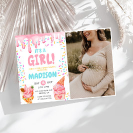 Ice Cream Girl Babydusche Party Foto Einladung