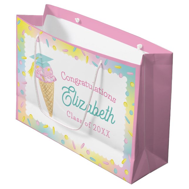 Ice Cream Graduation Party Große Geschenktüte (Vorderseite Schrägansicht)