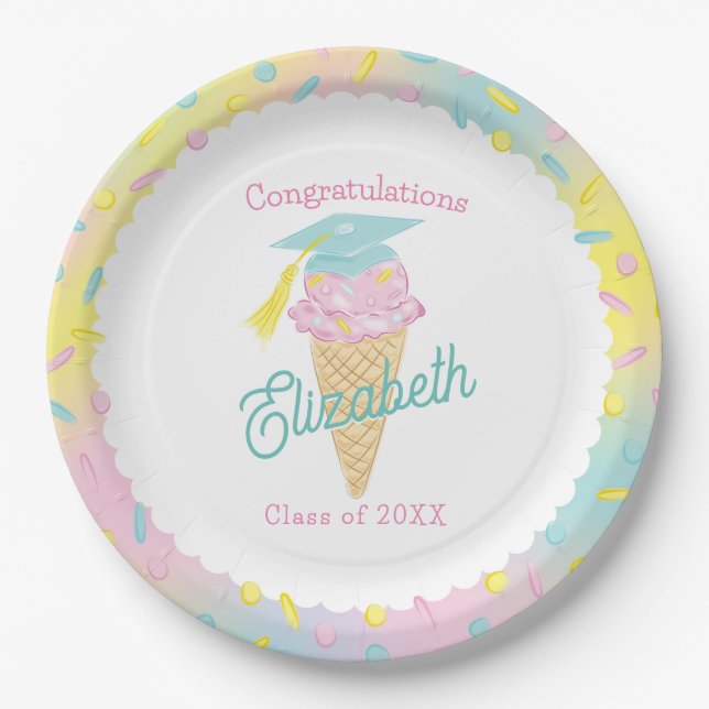Ice Cream Graduation Party Pappteller (Vorderseite)