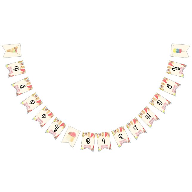 Ice Cream Happy Birthday Bunting Banner (Alle)