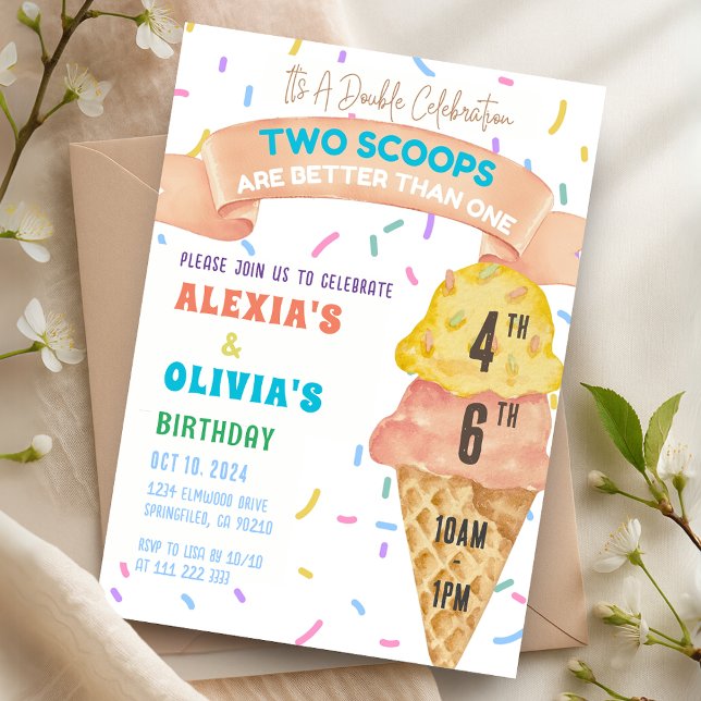Ice Cream Joint Birthday Siblings Combined Cousin Einladung (Ice Cream Joint Birthday Siblings Combined Cousin Invitation)