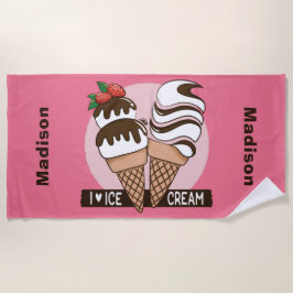 Ice Cream Lover individuelle Name und Farbhandtuch Strandtuch