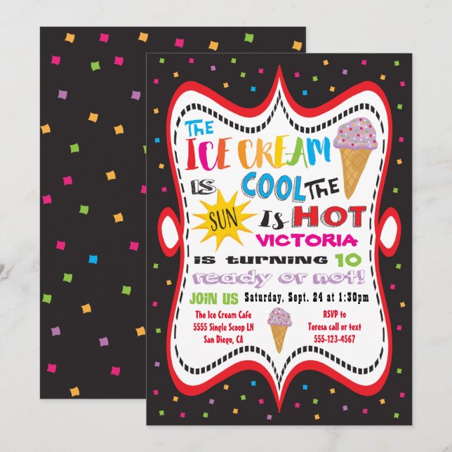 Ice Cream Party Funky Fun Einladung (Vorne/Hinten)