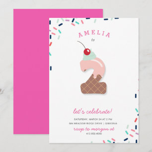 Ice Cream Party Invitation d'anniversaire rose pou