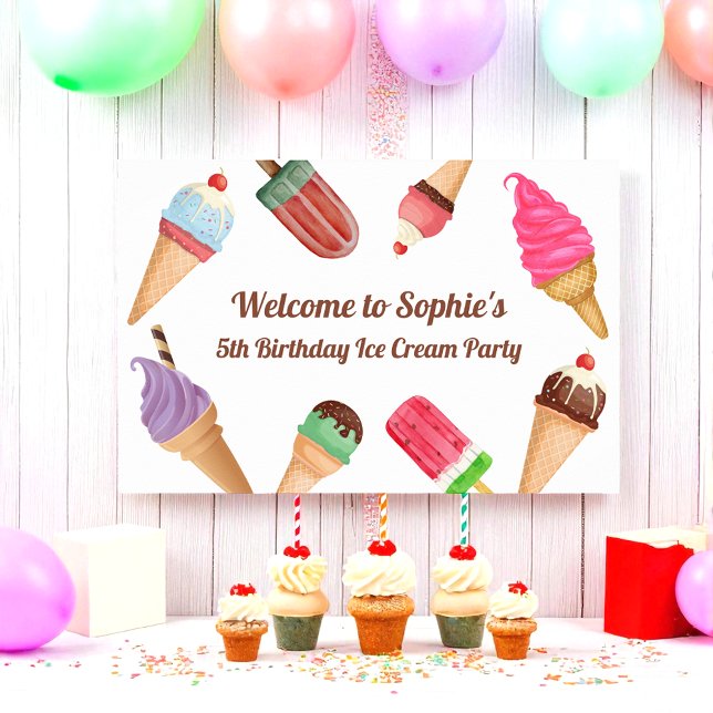 Ice Cream Party Pink blue White Birthday Poster (Von Creator hochgeladen)