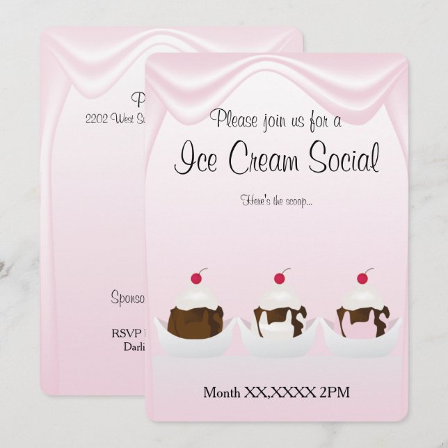 Ice Cream Party Social Custom Invitation (Devant / Derrière)