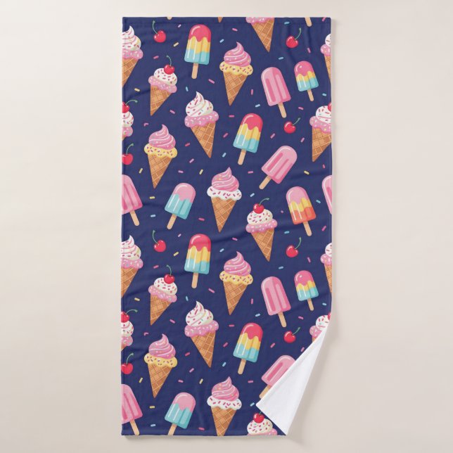 Ice cream, popsicles and cherries pattern (Serviette de bain)