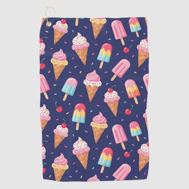 Ice cream, popsicles and cherries pattern golfhandtuch (Vorderseite)
