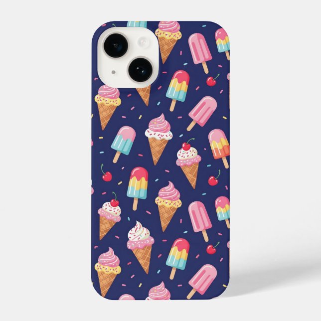 Ice cream, popsicles and cherries pattern iPhone 14 hülle (Rückseite)