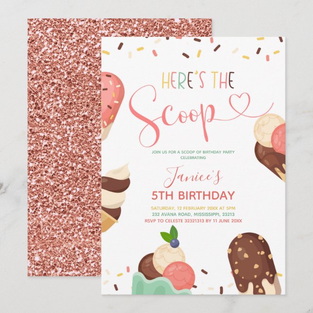 Ice Cream Scoop Girl Geburtstagseinladung Einladung (Vorne/Hinten)