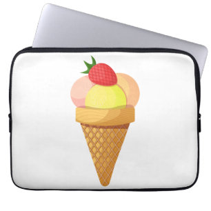 Ice cream scoops and strawberry in waffle cone laptopschutzhülle