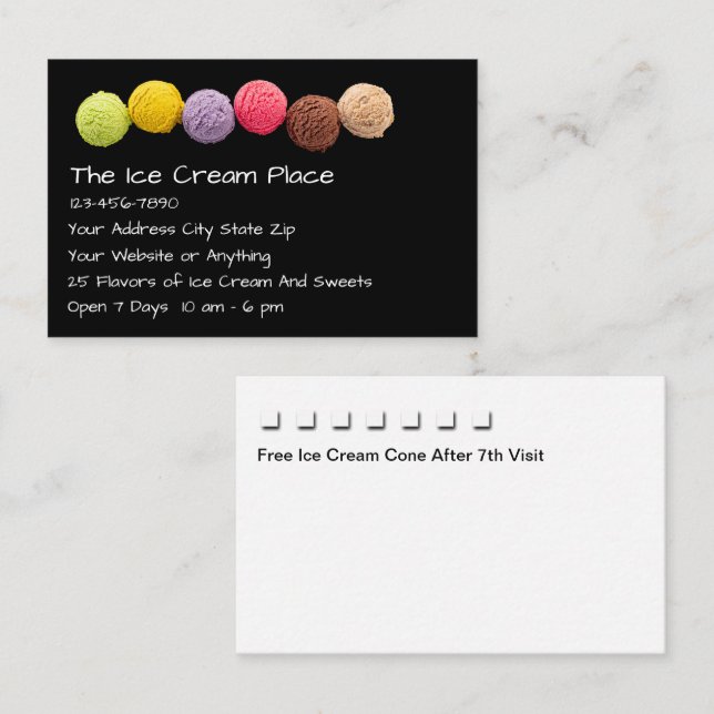 Ice Cream Shop Customer Rewards Visitenkarte (Vorne/Hinten)