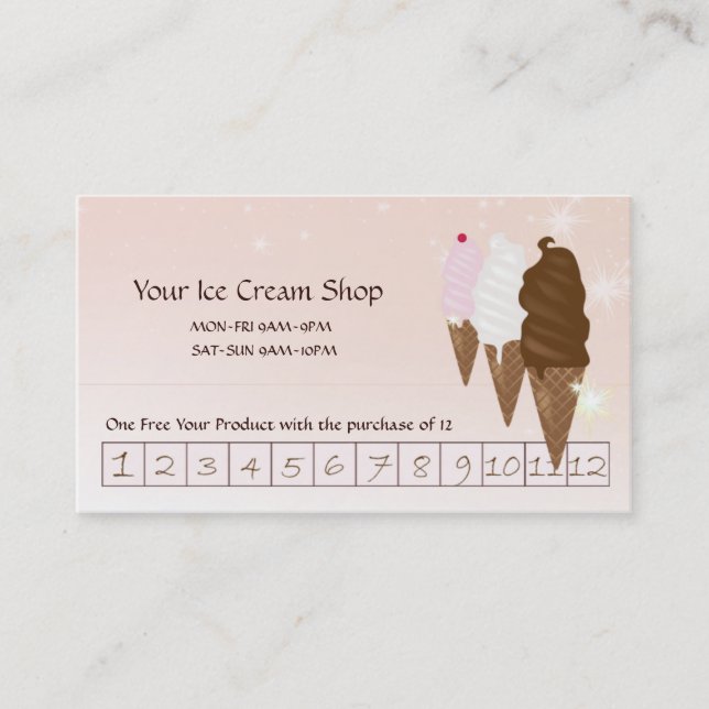 Ice Cream Shop Discount Card Custom Treuekarte (Vorderseite)