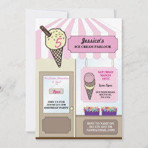 Ice Cream Shop Parlor Birthday Party Invitation