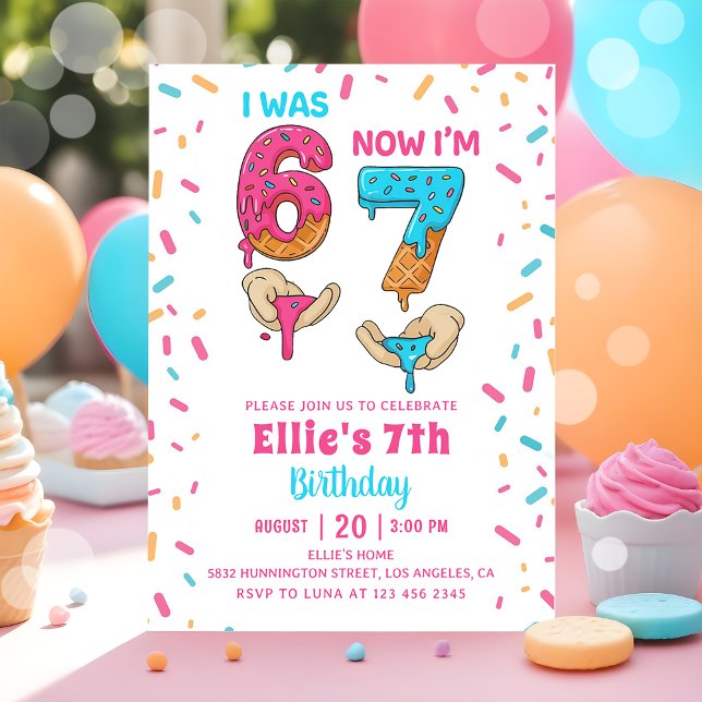 Ice Cream Six Seven Girl Birthday Invitation Einladung (Von Creator hochgeladen)
