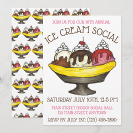 Ice Cream Social Party Dessert Banana Parco Tassin Einladung