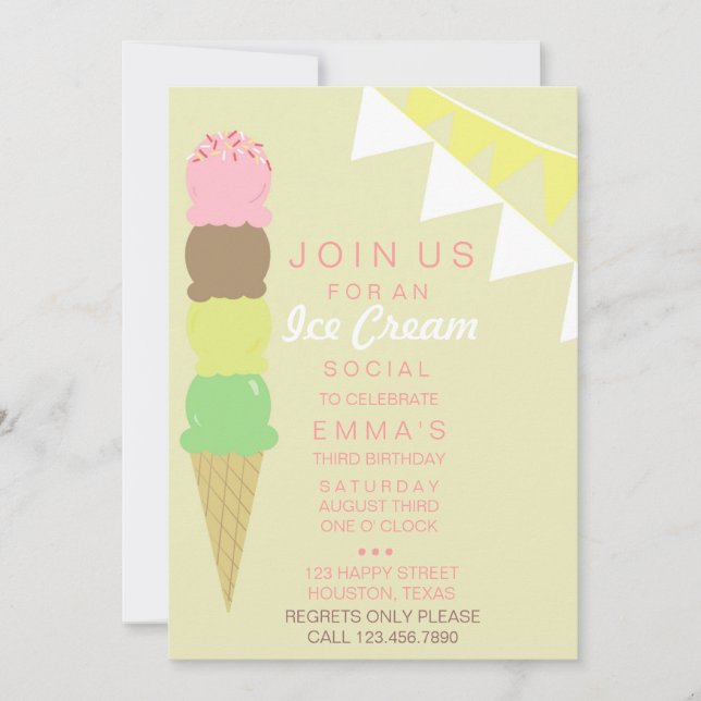 Ice Cream Social Party Invitation (Devant)