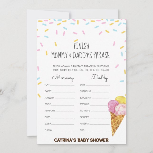 Ice Cream Sprinkle Baby Shower -Editable Name, 5x7 Einladung (Vorderseite)