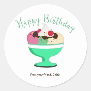 Ice Cream Sundae Happy Birthday Party Sticker