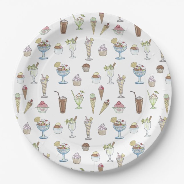 Ice Cream Sundae Illustration Muster Pappteller (Vorderseite)
