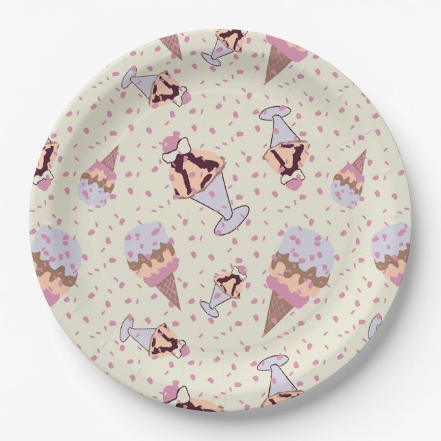 Ice Cream Sundae Pastel Summer Pattern Pappteller (Vorderseite)