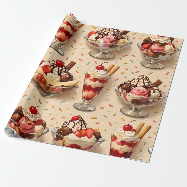 Ice cream sundae premium wrapping paper geschenkpapier (Ungerollt)