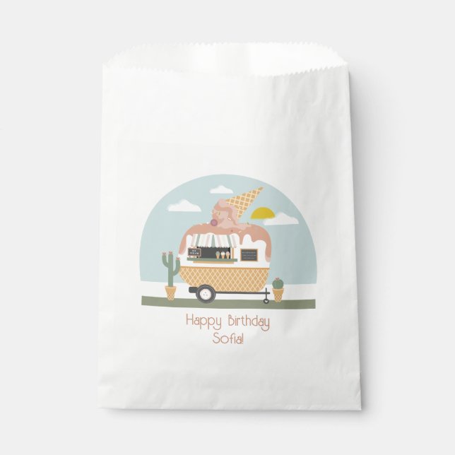 Ice Cream Truck Pink Camper Girls Geburtstag Geschenktütchen (Vorderseite)