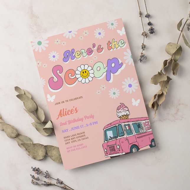 Ice Cream Truck Scoops 2nd Birthday Einladung (Von Creator hochgeladen)