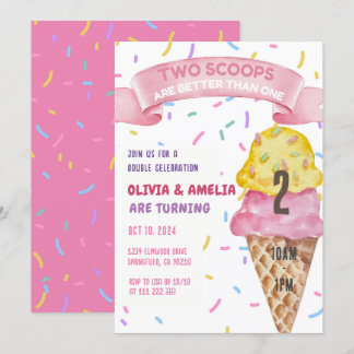 Ice Cream Twin Girls Two Scoops Geburtstag Einladung