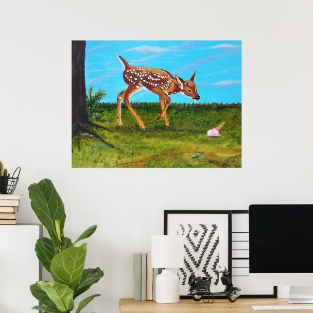 "Ice Cream Überraschung" Deer Fine Art Poster (Heimbüro)