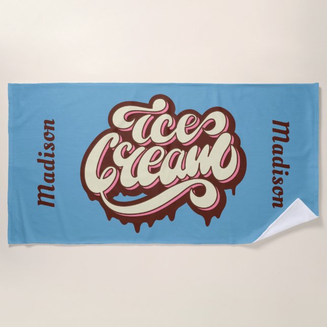 Ice Creme, benutzerdefinierter Text und Farbhandtu Strandtuch (Vorderseite)
