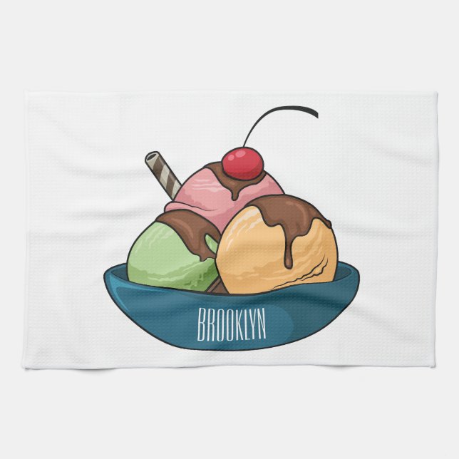 Ice Creme Cartoon Illustration Geschirrtuch (Horizontal)