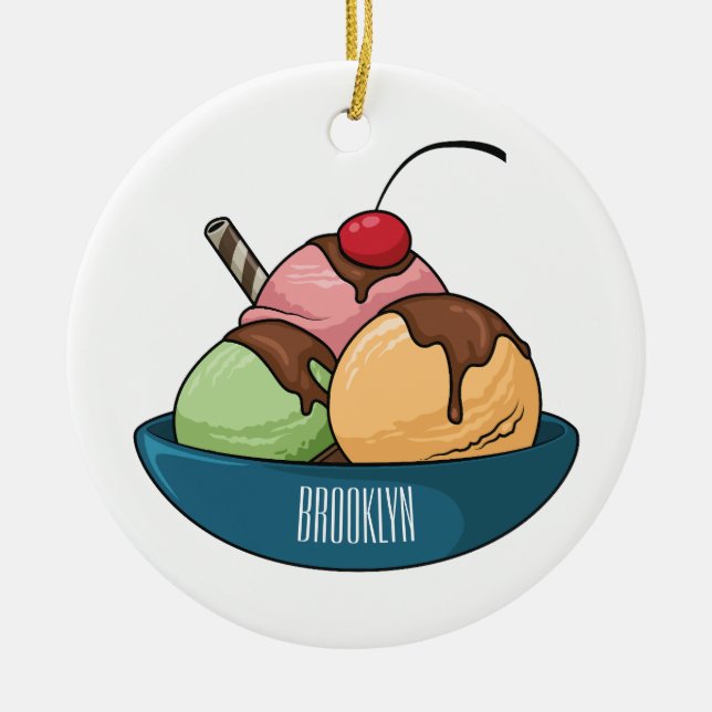Ice Creme Cartoon Illustration Keramik Ornament (Vorne)