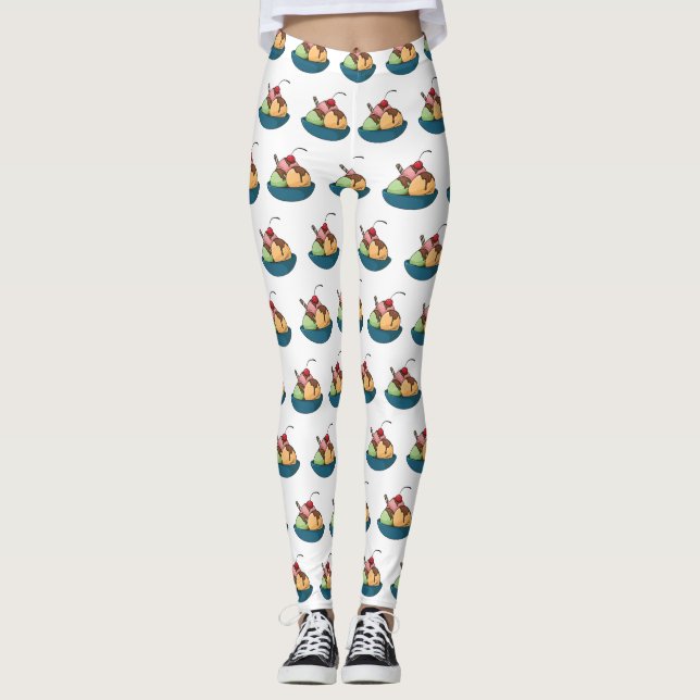 Ice Creme Cartoon Illustration Leggings (Vorderseite)