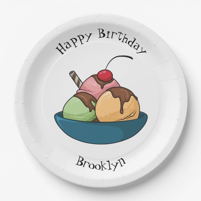 Ice Creme Cartoon Illustration Pappteller (Vorderseite)