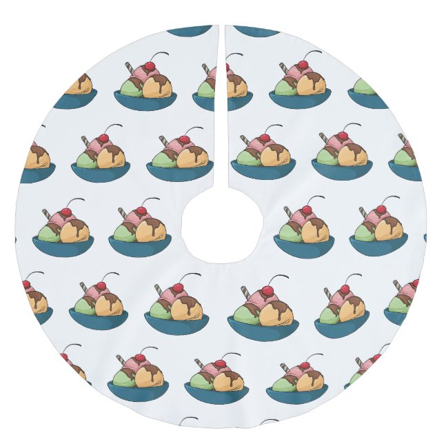 Ice Creme Cartoon Illustration Polyester Weihnachtsbaumdecke (Vorderseite)