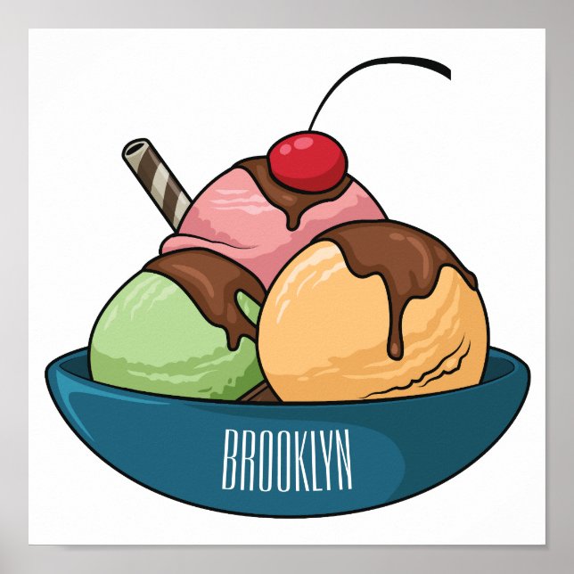Ice Creme Cartoon Illustration Poster (Vorne)