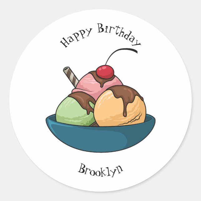 Ice Creme Cartoon Illustration Runder Aufkleber (Vorderseite)