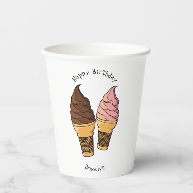 Ice-Creme-Cartoon Pappbecher (Vorderseite)
