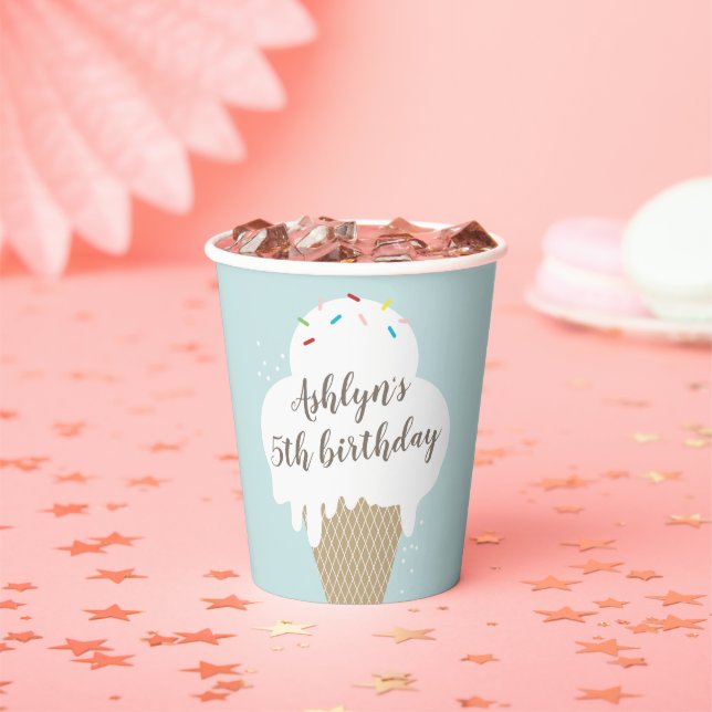Ice Creme Cone Kids Blue Birthday Party Paper Cups Pappbecher (Insitu)