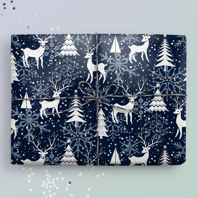 Ice Crystal Christmas Deer Stone Blue Gray Geschenkpapier (Von Creator hochgeladen)
