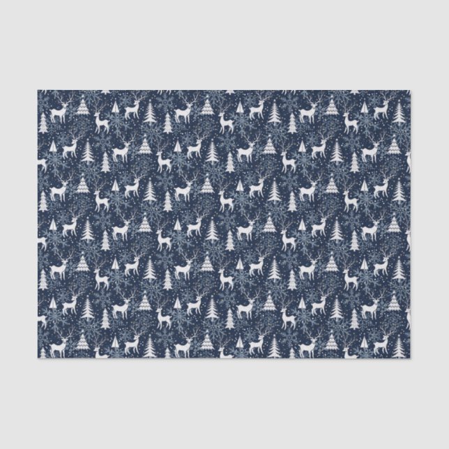 Ice Crystal Christmas Deer Stone Blue Gray Seidenpapier (Vorderseite)