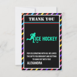 Ice Hockey Birthday Party, Ice Hockey Girl Player  Dankeskarte