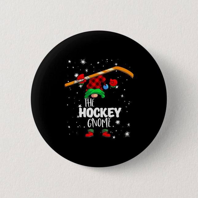 Ice Hockey Gnome Red Buffalo Plaid Matching Family Button (Vorderseite)