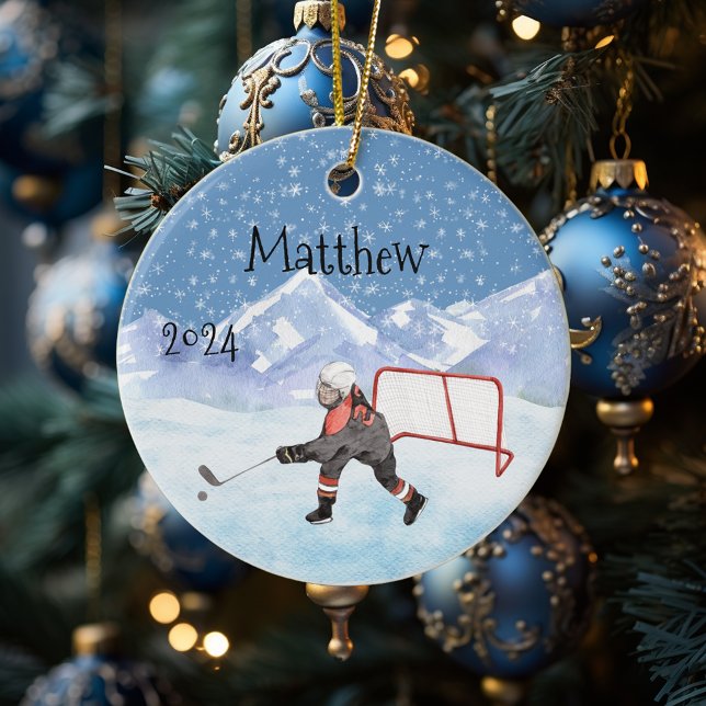 Ice Hockey name Personalized Watercolor Keramik Ornament (Von Creator hochgeladen)