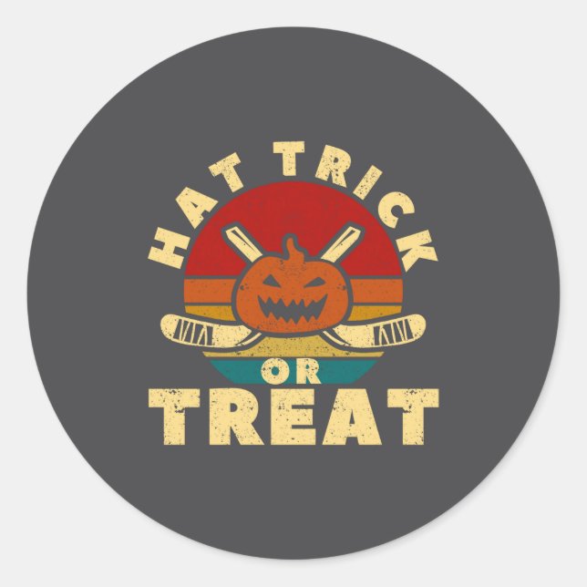 Ice Hockey Player Coach Halloween Pumpkin Hat Tric Runder Aufkleber (Vorderseite)