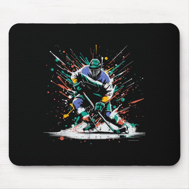 Ice Hockey Player Paint Splatter Art Srts Men Boys Mousepad (Vorne)