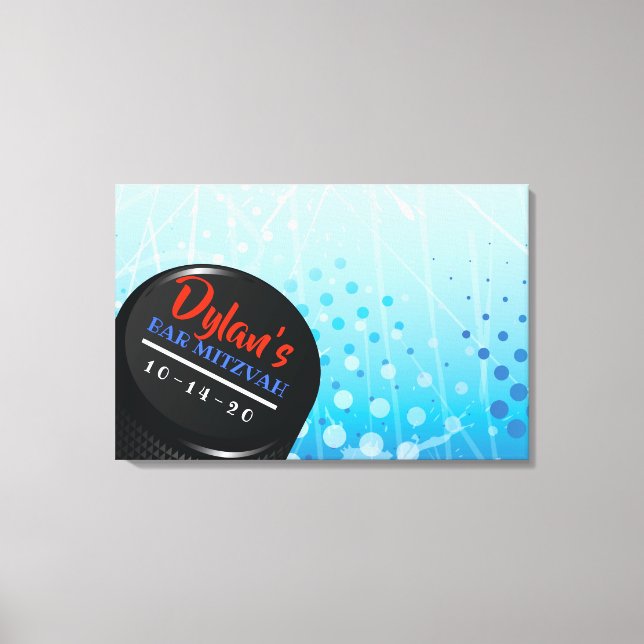 ICE HOCKEY PUCK Bar Mitzvah Sign in Memory Board Leinwanddruck (Vorderseite)