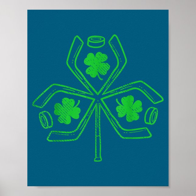 Ice Hockey Shamrock Clover St Patricks Day Player  Poster (Vorne)